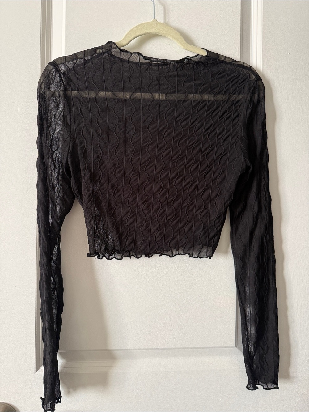 Black Sheer Long-Sleeve Mesh Crop Top